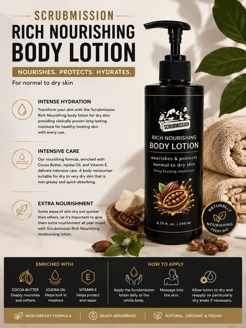 Scrubmission Rich Nourishing Body Lotion | Jojoba, Cocoa Butter & Vitamin E