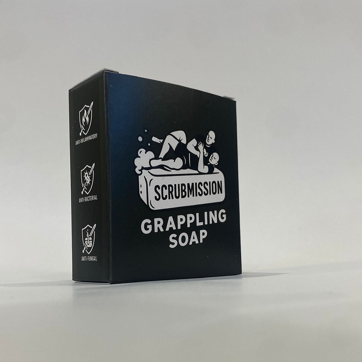 Handmade Scrubmission antifungal soap displayed on a clean white background, highlighting natural ingredients.