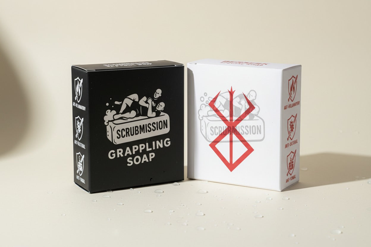 Two boxes of Scrubmission Grappling Soap antifungal and antibacterial properties